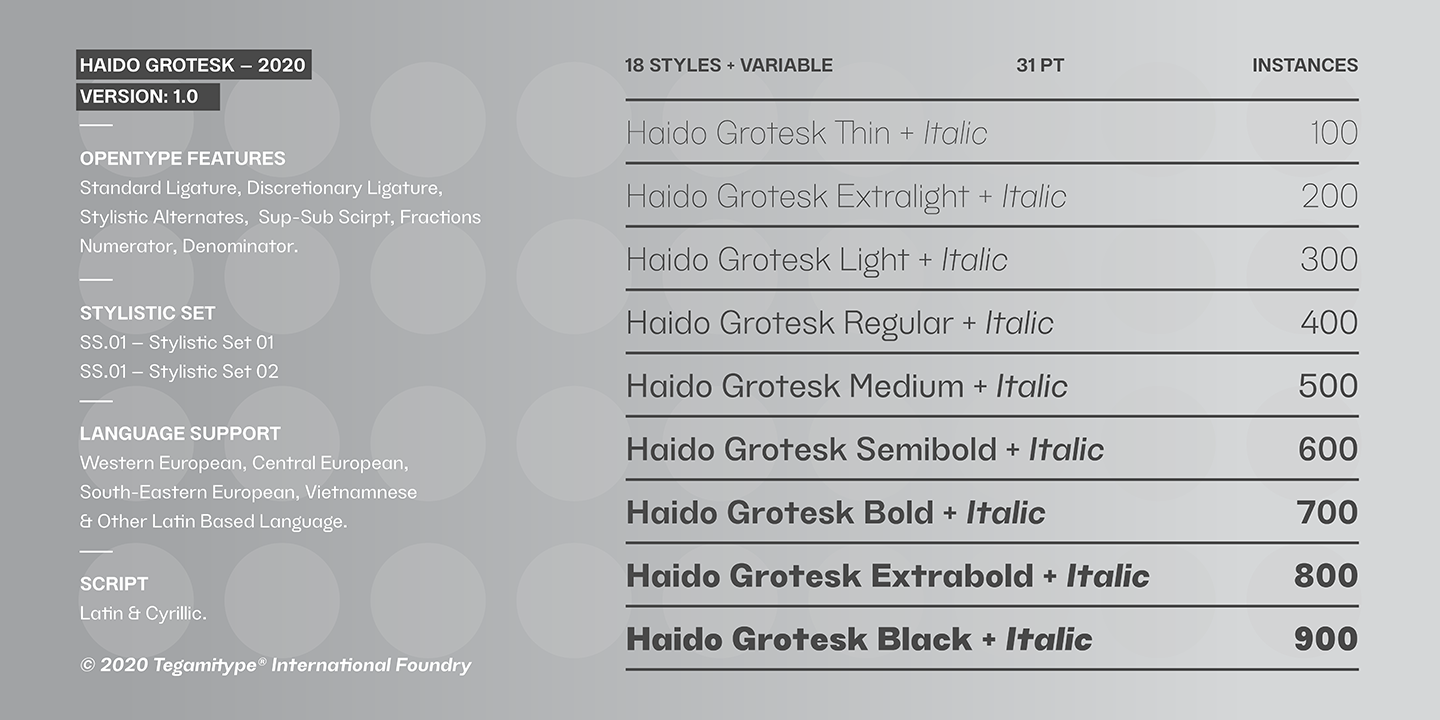 Ejemplo de fuente TG Haido Grotesk Thin Italic